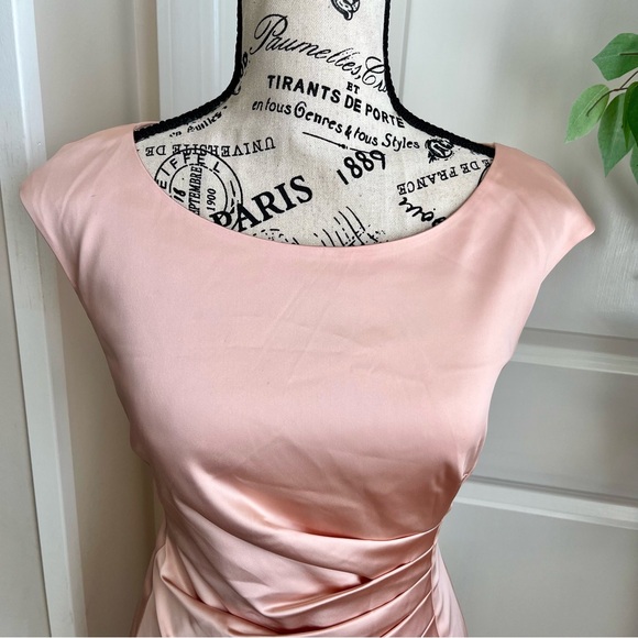Lauren Ralph Lauren Evening Satin Cap Sleeve Sheath Dress Pink Sz 4 - Picture 4 of 16